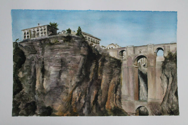 Puente nuevo , Ronda Acuarela Papel Paisaje