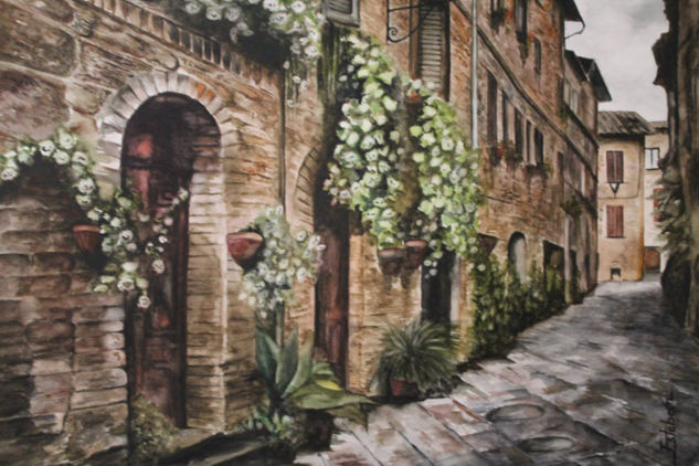 Calle , Toscana Acuarela Papel Paisaje