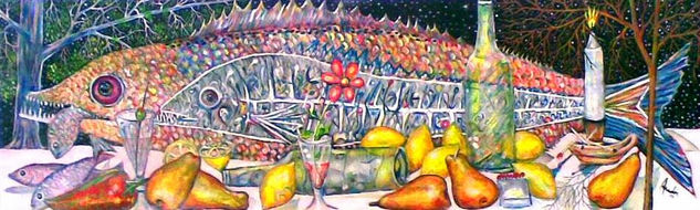 Bodegon con Pescados. SOLD / VENDIDA Mixed media Canvas Still Life Paintings