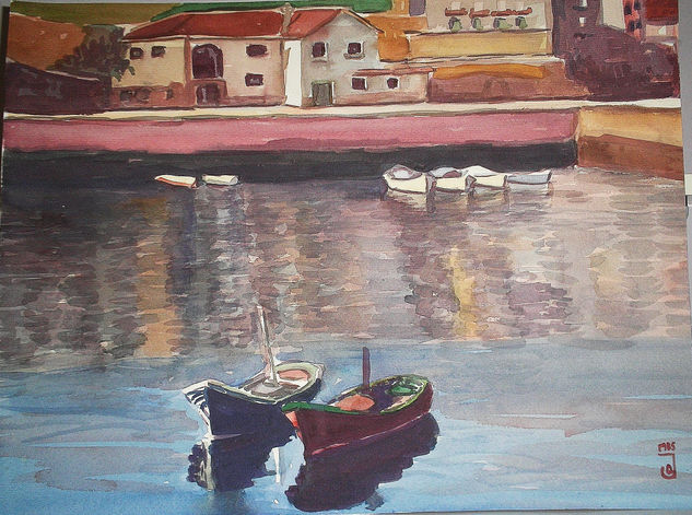 barcas Watercolour Card Marine Painting