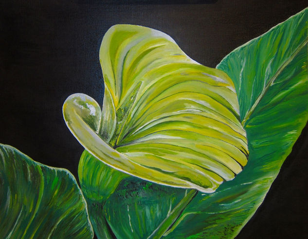 Flor de cala en amarillo Oil Paper Floral Painting