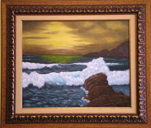 AMANECER DE TORMENTA Oil Panel Marine Painting