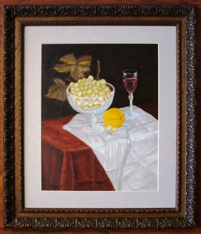 UVAS Y VINO Oil Panel Still Life Paintings