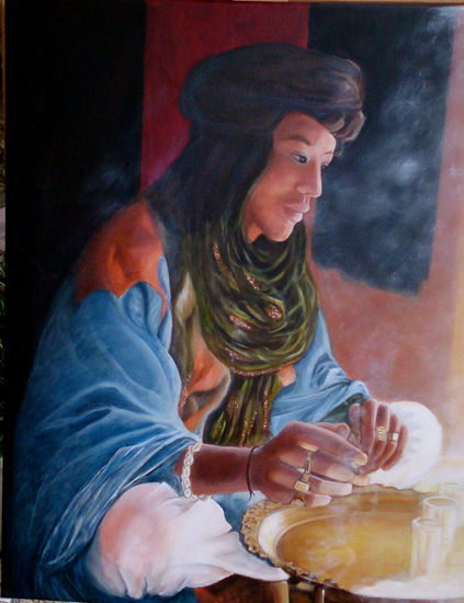 Pensando con un té moruno Oil Canvas Figure Painting