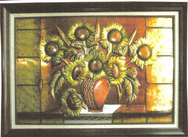 Florero de girasoles  con fruta