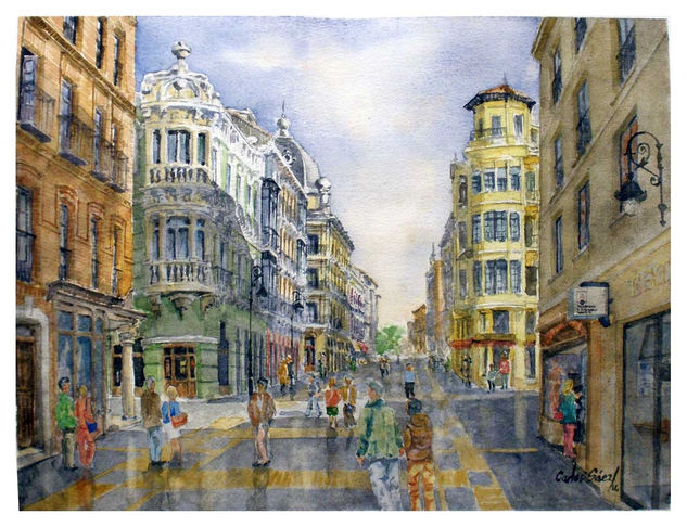 Calle Ancha 3, León Acuarela Papel Paisaje