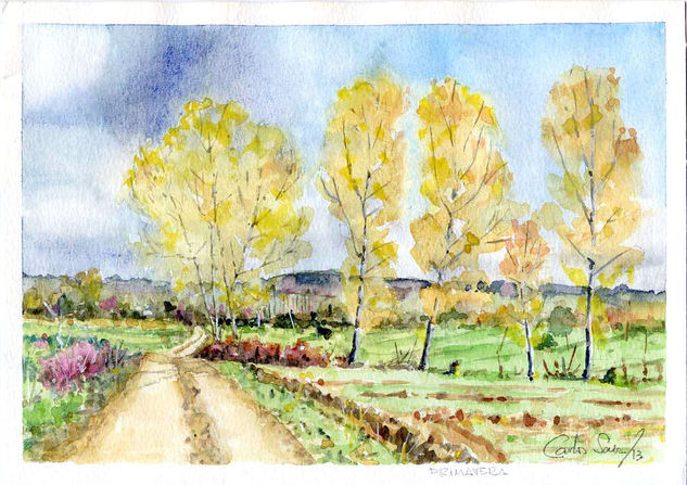 Esla - Rueda, Primavera Acuarela Papel Paisaje