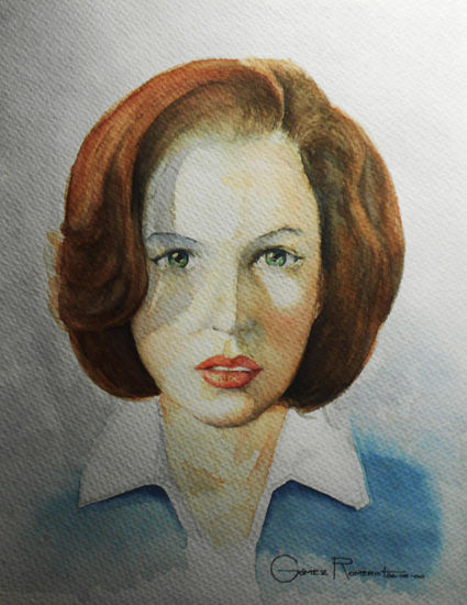 La agente especial Dana Scully Acuarela Papel Retrato