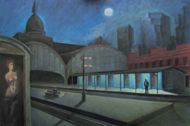 Noche en la estación terminal Oil Canvas Landscaping