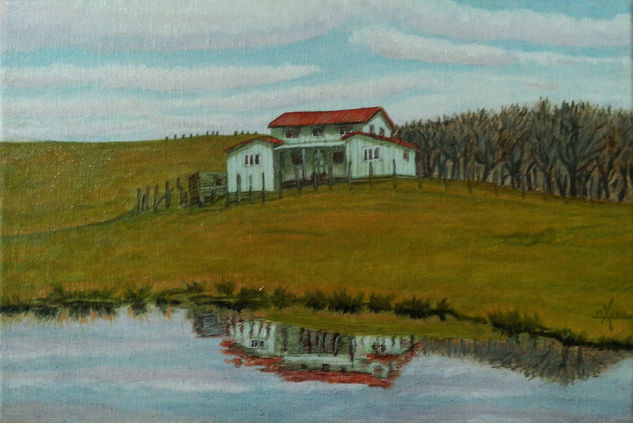 Casa y Reflejo, Alcaldeo de Rauco Oil Canvas Landscaping