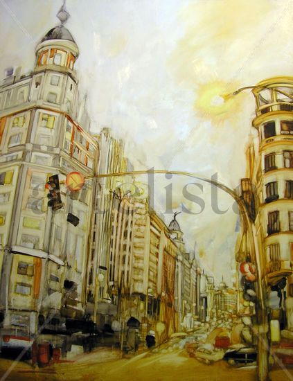 La Gran Vía, color. Óleo Tabla Paisaje