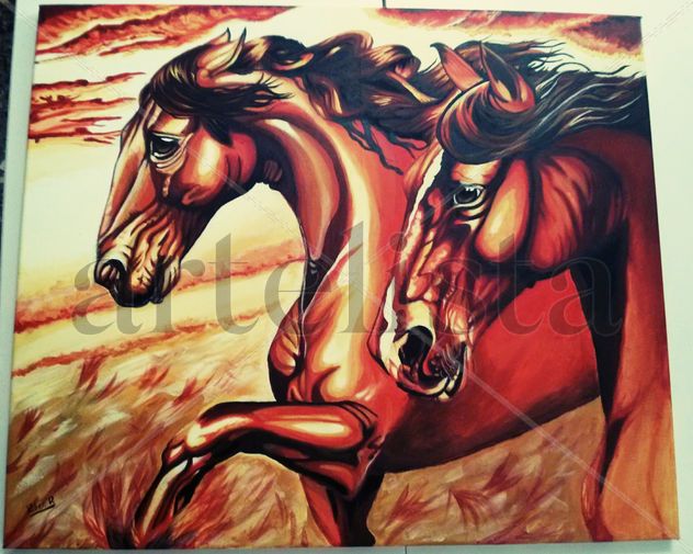 los caballos y el atardecer