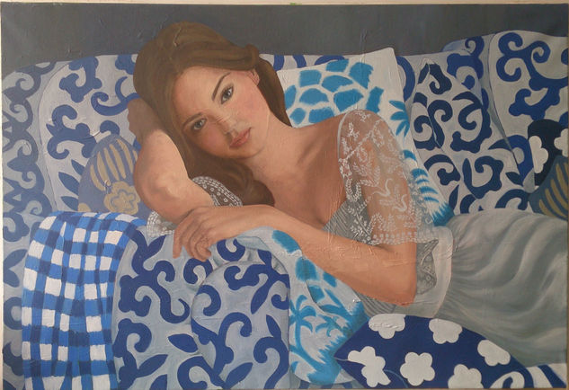 Sofa en azul Oil Canvas Figure Painting