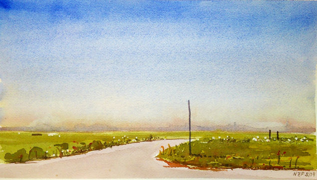 Road landscape Acuarela Papel Paisaje