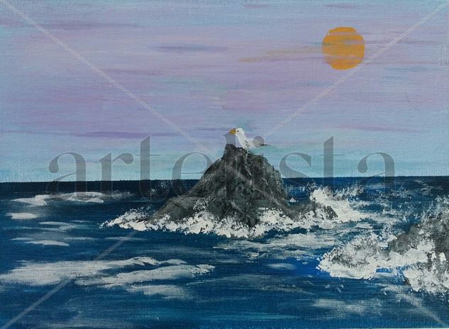 gaviota sobre roca Acrylic Panel Marine Painting