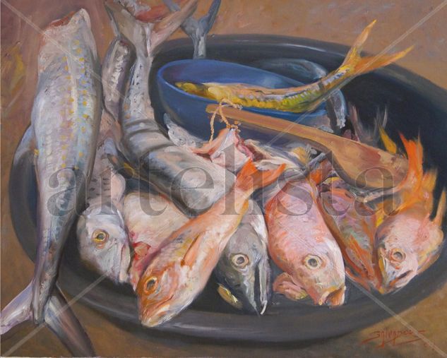 Pescados frescos Oil Canvas Marine Painting