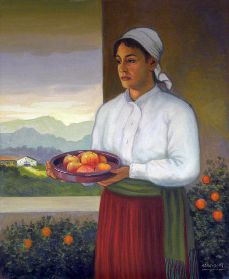 Chica vasca con cazuela de manzanas Oil Canvas Figure Painting