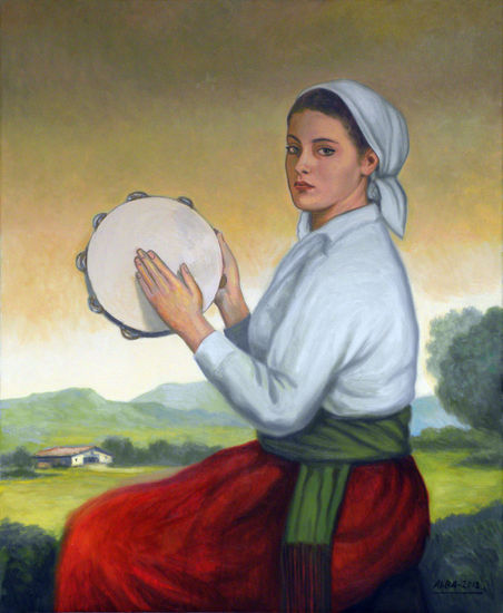 Chica vasca tocando la pandereta Oil Canvas Figure Painting