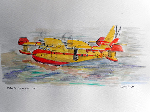 Hidroavió Bombardier CL-415 Watercolour Paper Marine Painting