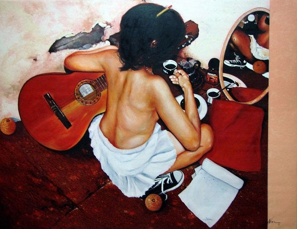 2- Postura para tomar café. Oil Canvas Nude Paintings