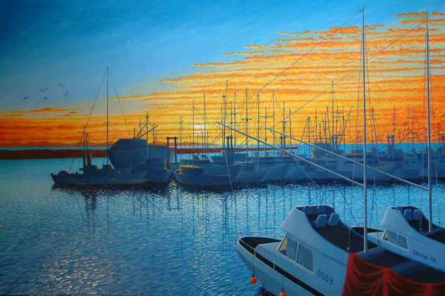 Atardecer en Port Steveston Oil Card Marine Painting