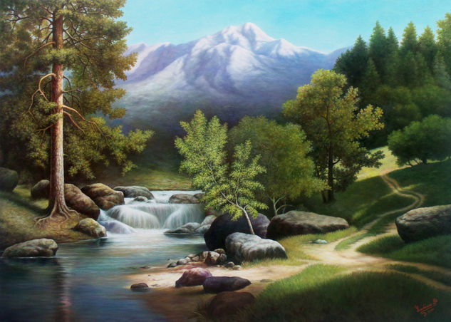 CAMINITO JUNTO AL RÍO, paisaje. Oil Canvas Landscaping