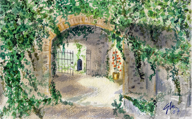 Entrada del castillo de Rocamora Watercolour Card Landscaping