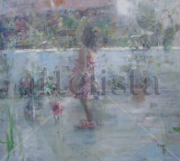 Jimena en la terraza Oil Panel Figure Painting