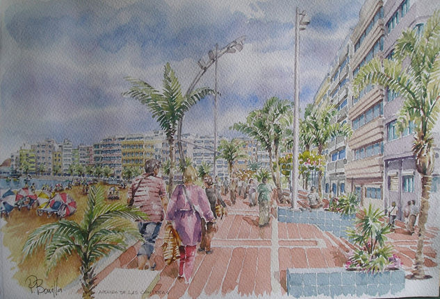 Avenida de Las Canteras Watercolour Card Landscaping