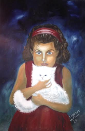 niña con gato Oil Canvas Figure Painting