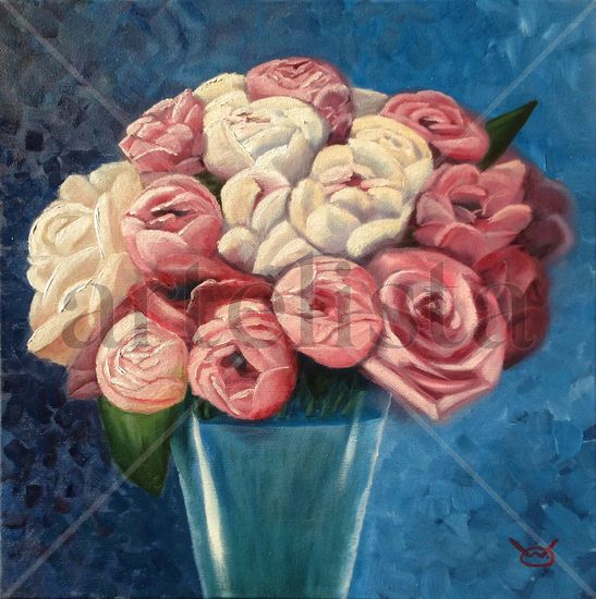 Peonies and roses Óleo Lienzo Floral