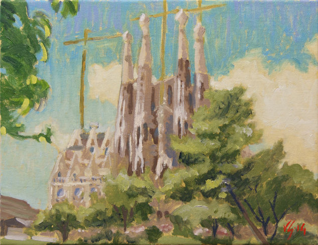 La Sagrada Família entre els arbres Oil Canvas Landscaping