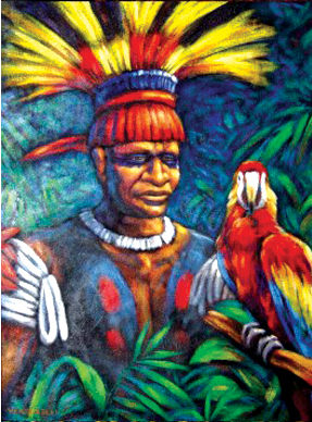 INDIO COM ARARA Acrylic Canvas Portrait