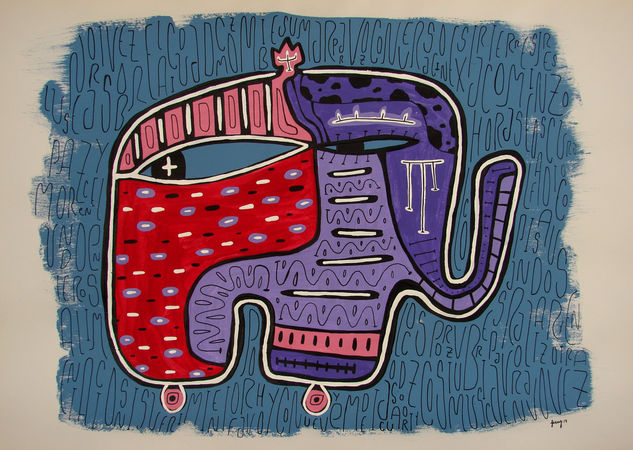 Elefante azul Acrílico Papel Animales