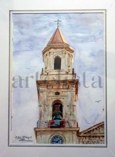 Torre Iglesia San Antonio de Cádiz Acuarela Papel Paisaje