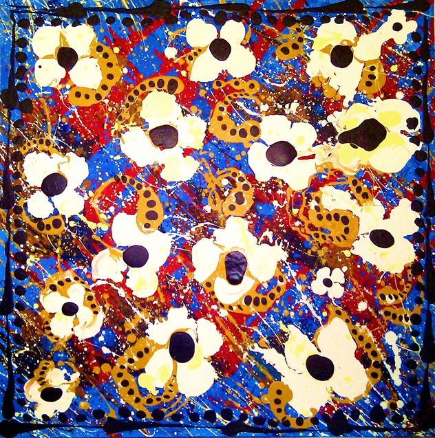 Ensalada de flores en azul