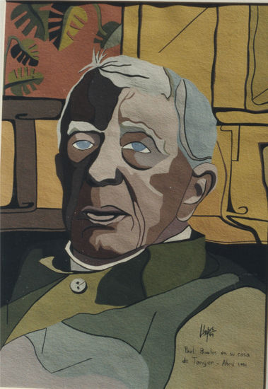 Paul Bowles en su casa de Tanger Gouache Paper Portrait