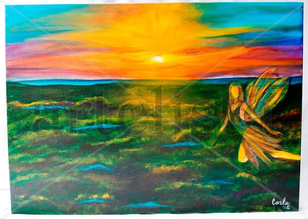 el hada y el paisaje Acrylic Canvas Figure Painting