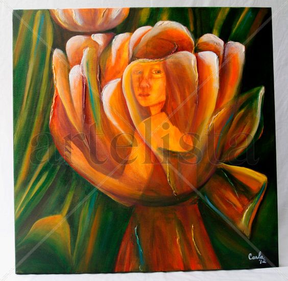 hada en el tulipan Acrylic Canvas Figure Painting