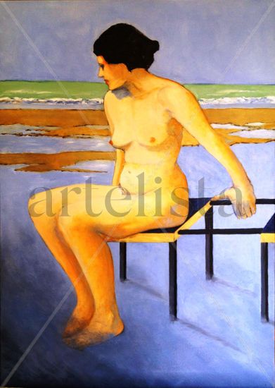 Meditando frente al mar Oil Canvas Nude Paintings