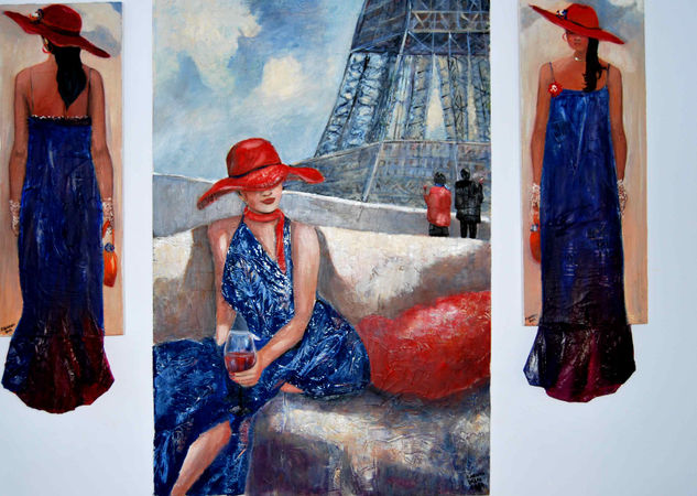 TORRE EIFFEL Mixed media Panel Figure Painting