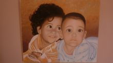 Mis nietos Andrés y Ada Óleo Lienzo Retrato