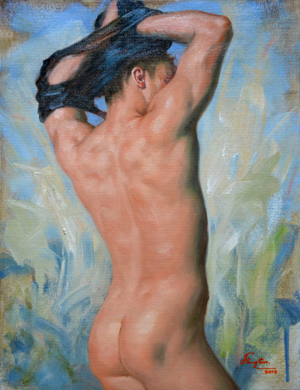 original oil painting man art-male nude on linen Oil Canvas Nude Paintings