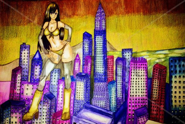 woman in city Mixed Media