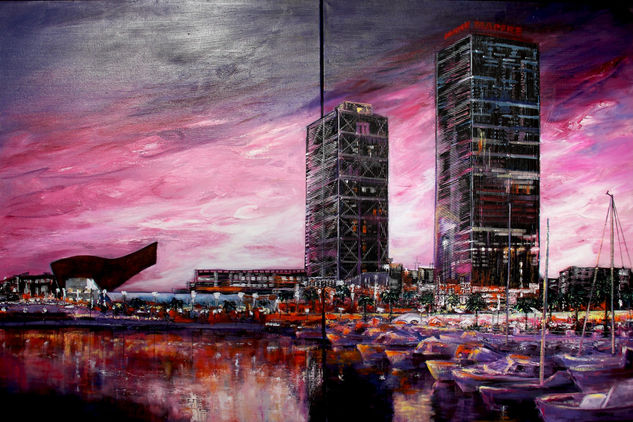 PUERTO OLIMPICO BARCELONA Mixed media Canvas Marine Painting