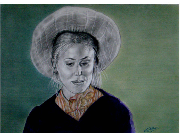 MUJER CON SOMBRERO Media Mixta Papel Retrato