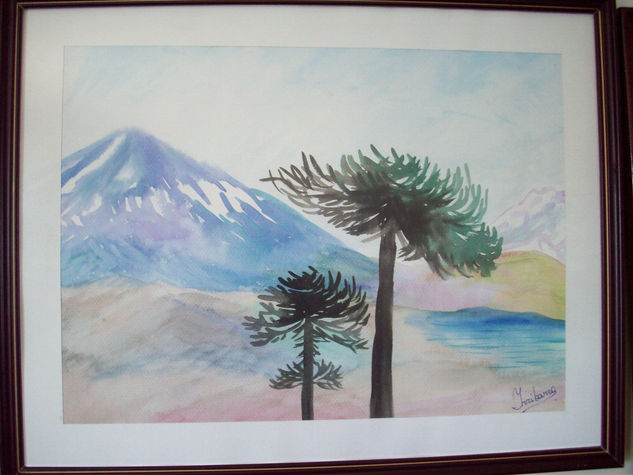 Volcán y Pehuen en La Araucanía Watercolour Card Landscaping