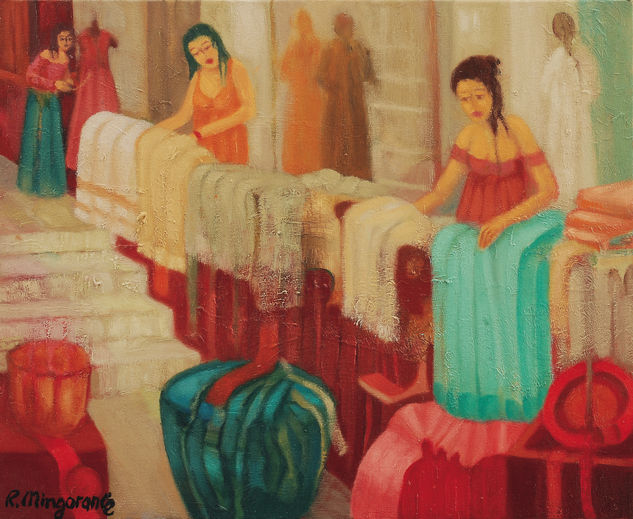 Trabajan sin descanso por mantener el taller funcionando Oil Canvas Figure Painting