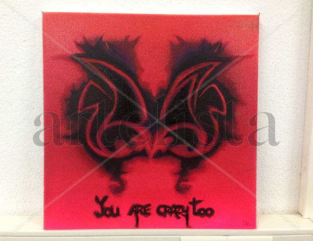 Pintura Surrealista Rojo&Negro "You are Crazy Too" Mixed media Canvas Figure Painting