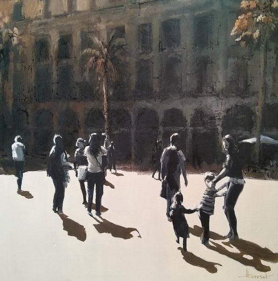 Plaça Reial Oil Canvas Figure Painting